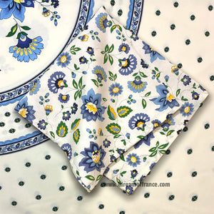 Fayence Blue & Cream French Cotton All-Over Napkin by Le Cluny