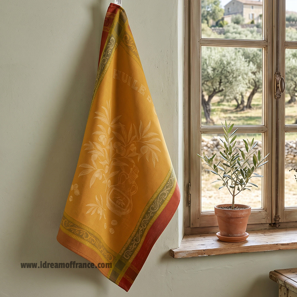 Olive Butterscotch Cotton Jacquard Dish Towel by L'Ensoleillade