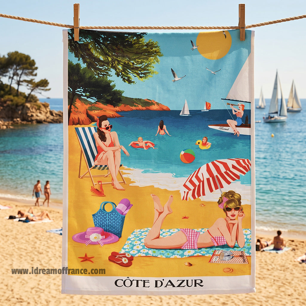 French Riviera Beach Cotton Kitchen Towel by L'Ensoleillade