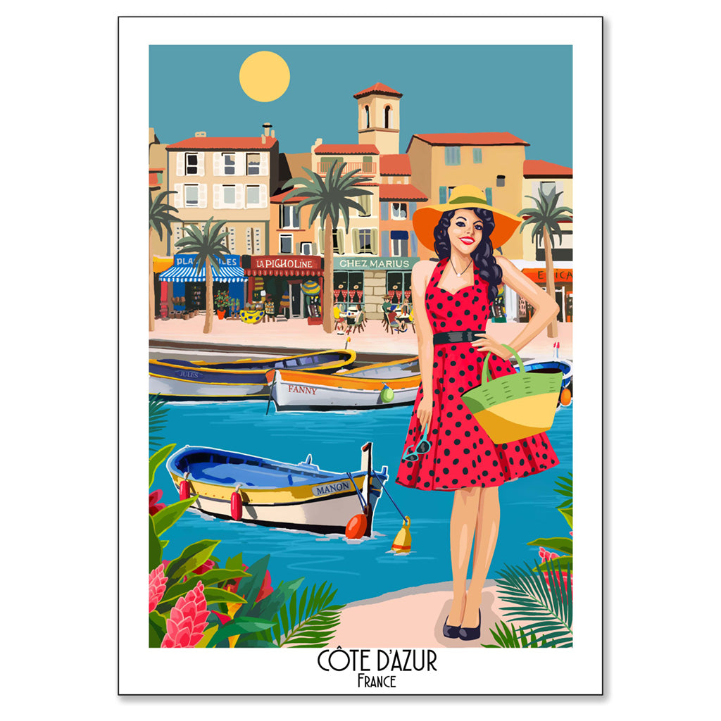 French Riviera Pin-Up Cotton Kitchen Towel by L'Ensoleillade