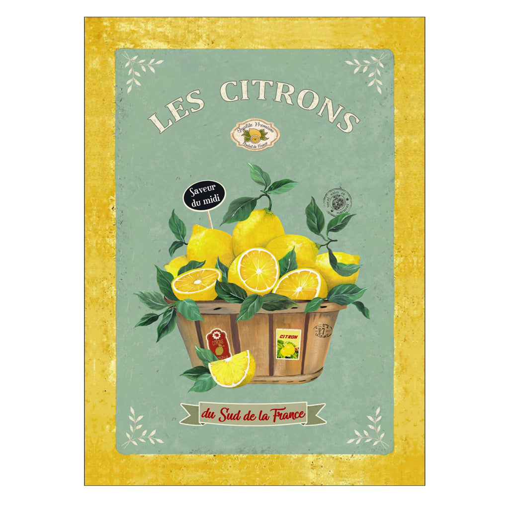 The Lemons (Les Citrons) Green French Cotton Kitchen Towel by L'Ensoleillade