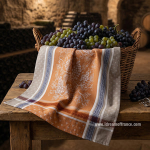 Winery Caramel French Cotton Jacquard Dish Towel by Tissus Toselli - Lifestyle