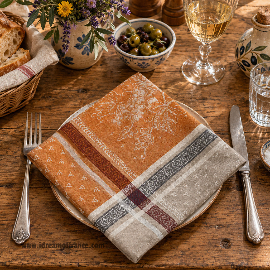 Winery Caramel French Cotton Jacquard Napkin by Tissus Toselli