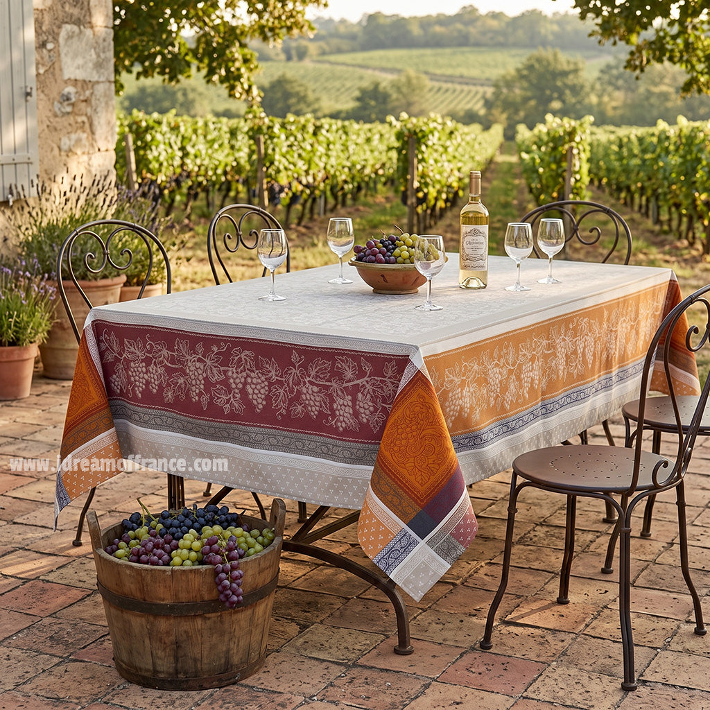 62x98" Rectangular Winery Caramel French Jacquard Tablecloth by Tissus Toselli