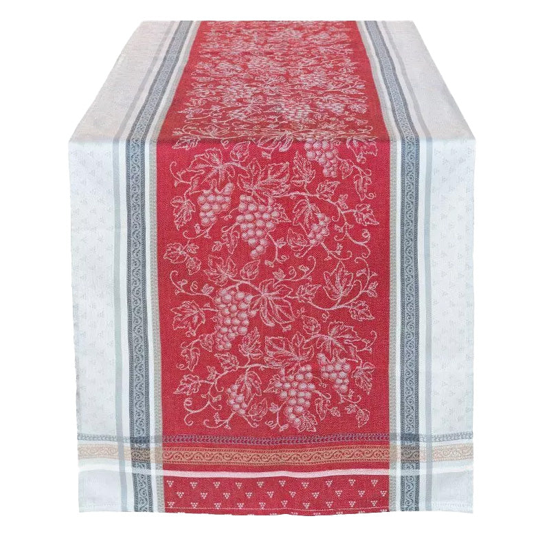 20x64" Winery Red & Gray Jacquard Cotton Table Runner by Tissus Toselli