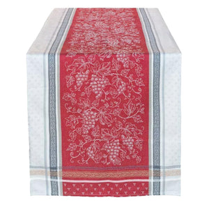 20x64" Winery Red & Gray Jacquard Cotton Table Runner by Tissus Toselli