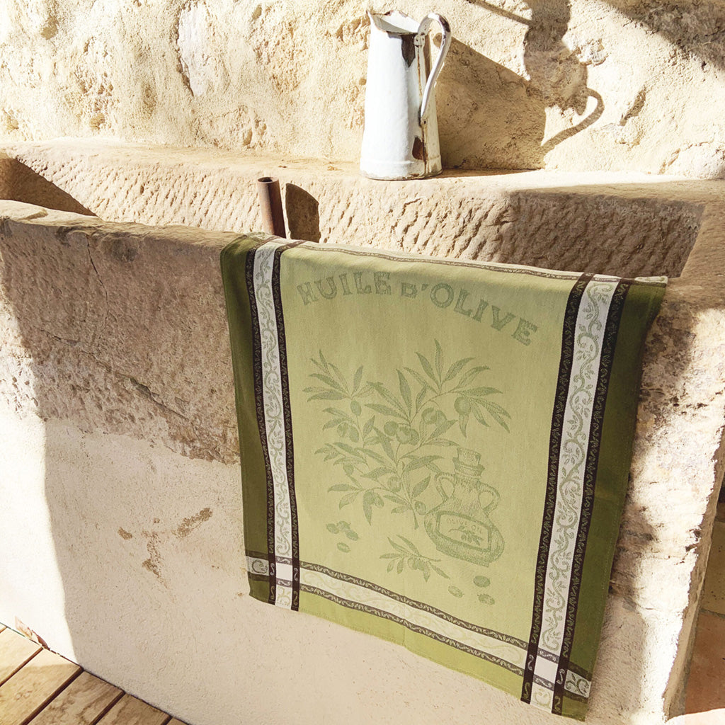 Olive Green Cotton Jacquard Dish Towel