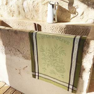 Olive Green Cotton French Jacquard Dish Towel