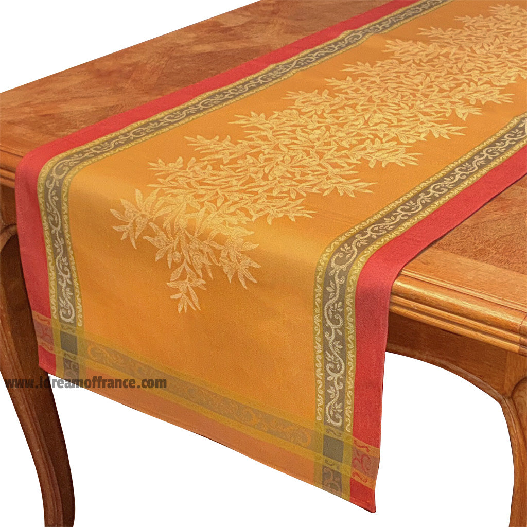 20x58" Olive Butterscotch Jacquard Cotton Table Runner by L'Ensoleillade