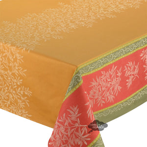 62x120" Rectangular Olive Butterscotch Double Border French Jacquard Tablecloth by L'Ensoleillade