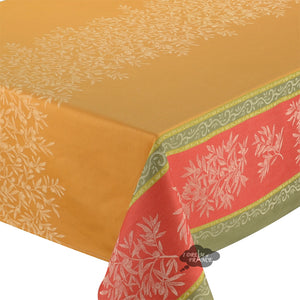 62x138" Rectangular Olive Butterscotch Double Border French Jacquard Tablecloth by L'Ensoleillade
