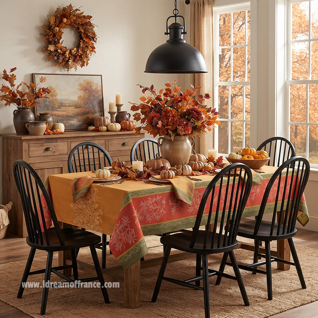 62x98" Rectangular Olive Red French Double Border French Jacquard Tablecloth by L'Ensoleillade