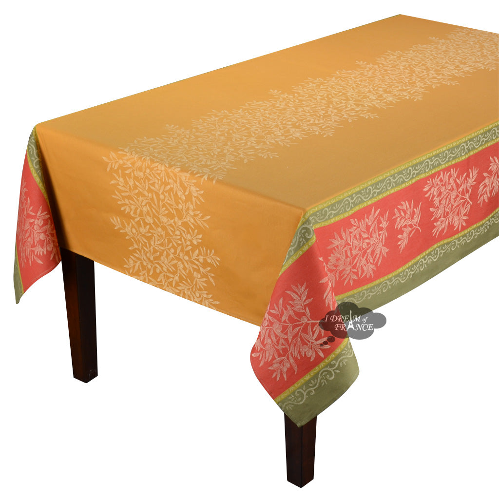 62x138" Rectangular Olive Butterscotch Double Border French Jacquard Tablecloth by L'Ensoleillade