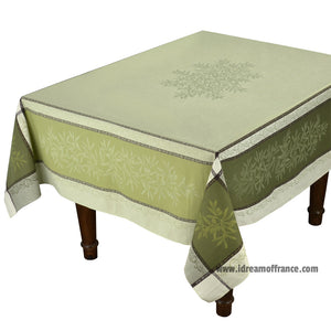 French Jacquard tablecloth - Cotton - Stain resistant - 62" square - Olive green | L'Ensoleillade