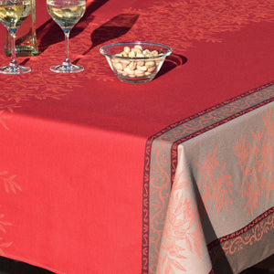 62x138" Rectangular Olive Red Double Border French Jacquard Tablecloth by L'Ensoleillade