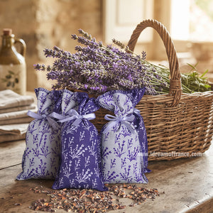 French Lavender sachets with All-Over Lavender Fabric - Set of 4 | Plantes & Parfums