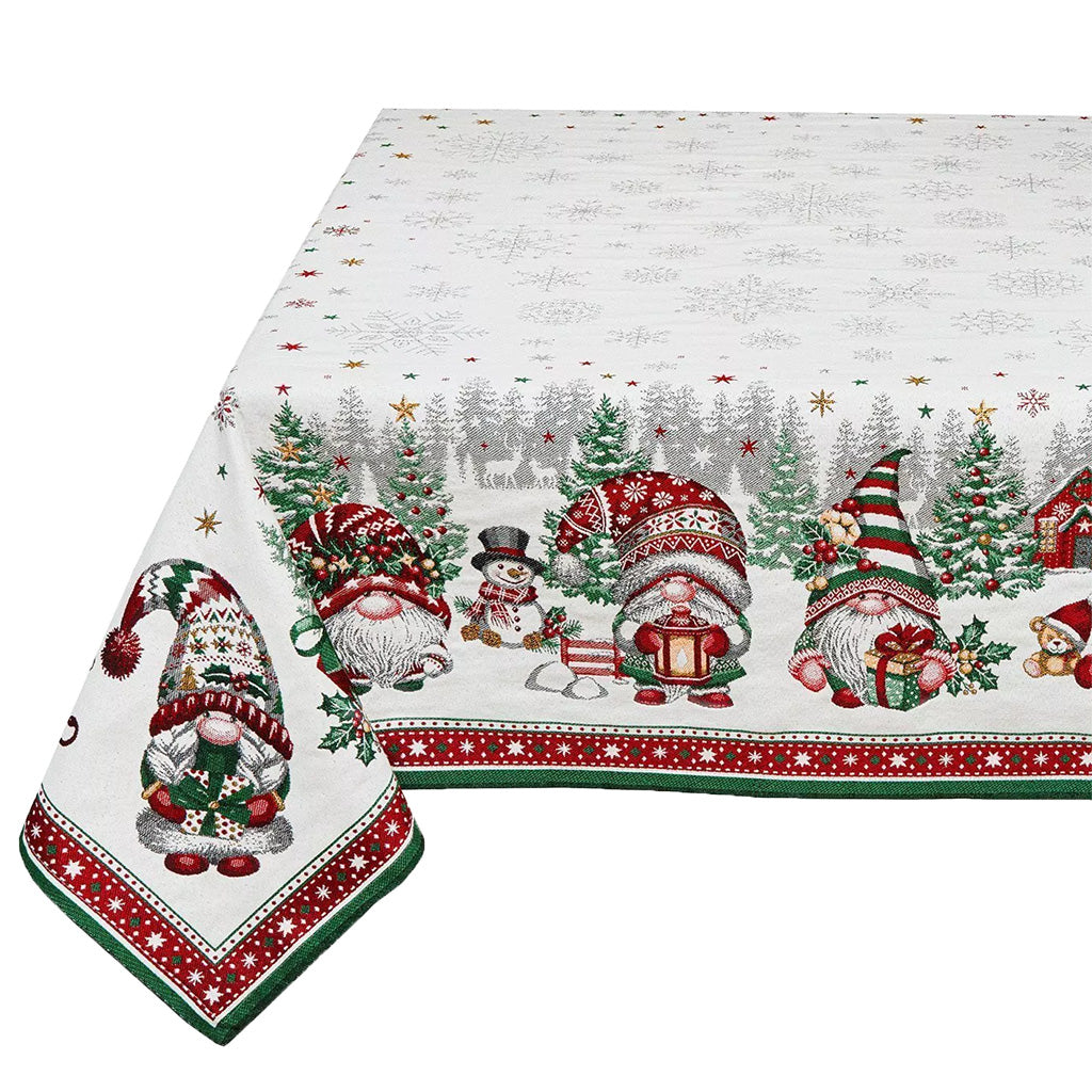 56" Square Christmas Gnomes French Tapestry Tablecloth by Tissus Toselli