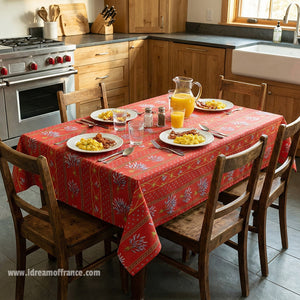 Lavender red French Provençal acrylic-coated tablecloth by Le Cluny