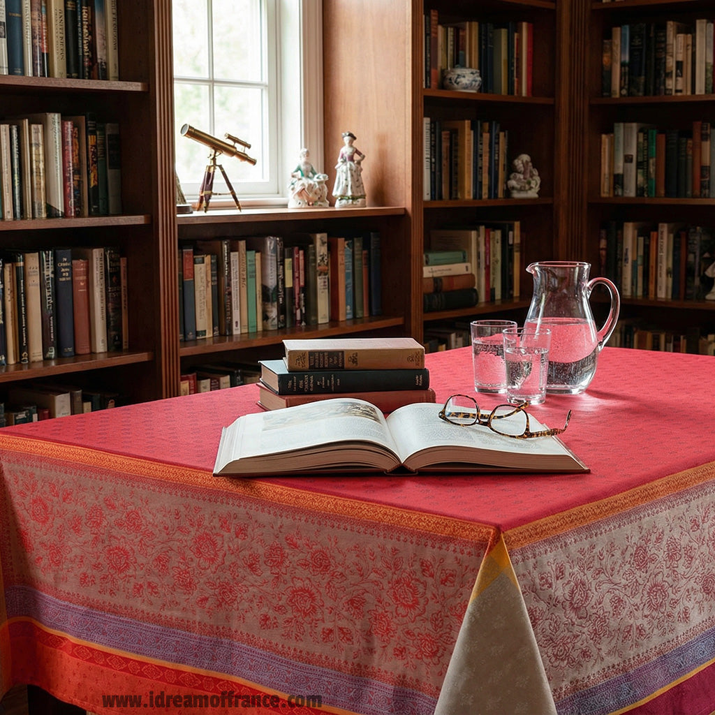 62" Square Massilia Red French Jacquard Tablecloth by Tissus Toselli