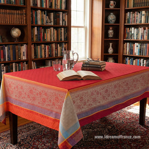 Massilia Red French Jacquard Tablecloth by Tissus Toselli