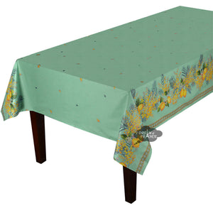 58" Square Lemon & Mimosa Green Coated Cotton Tablecloth by l'Ensoleillade