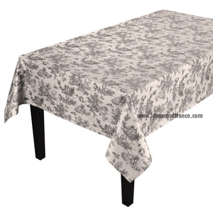 60x96" Rectangular French Toile Pastorale Black Acrylic-Coated Cotton Tablecloth by L'Ensoleillade