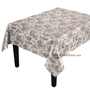 59" Square Pastorale Black French Toile All-Over Acrylic-Coated Cotton Tablecloth by l'Ensoleillade