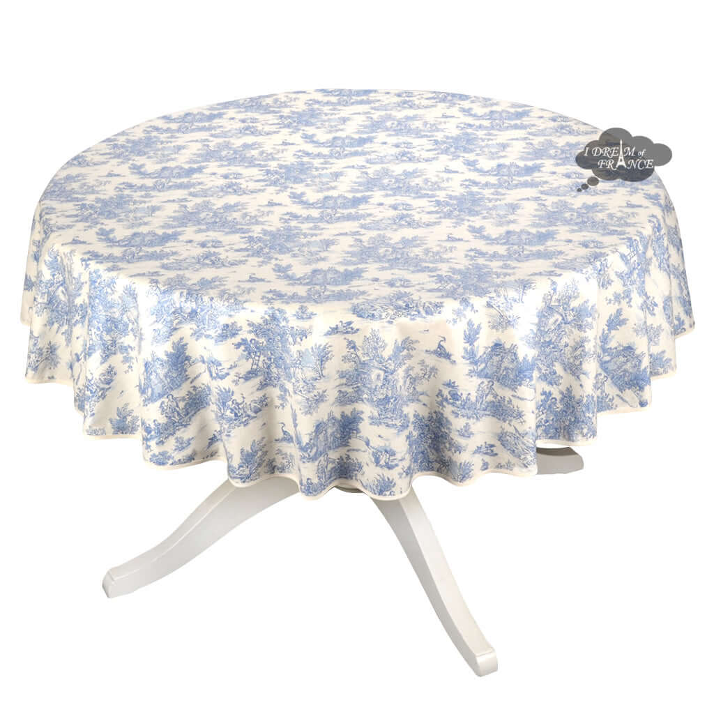 58" Round Pastorale French Toile Allover Acrylic-Coated Cotton Tablecloth by L'Ensoleillade