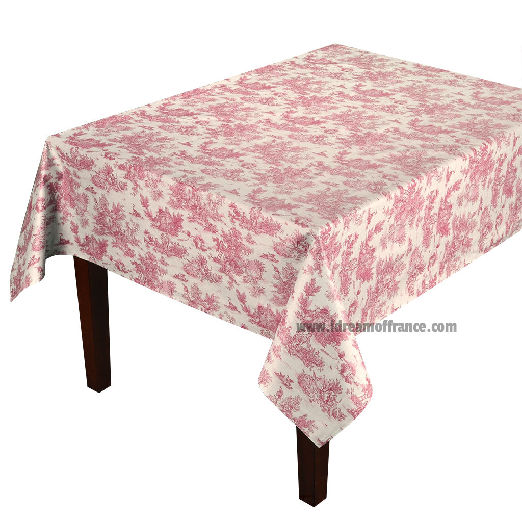 59" Square Pastorale Red French Toile All-Over Acrylic-Coated Cotton Tablecloth by l'Ensoleillade
