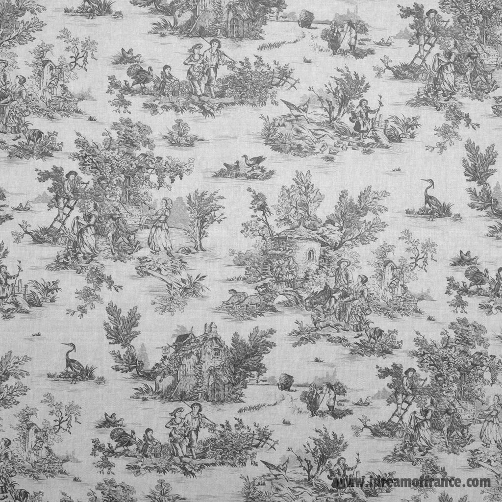 60x96" Rectangular French Toile Pastorale Black Acrylic-Coated Cotton Tablecloth by L'Ensoleillade