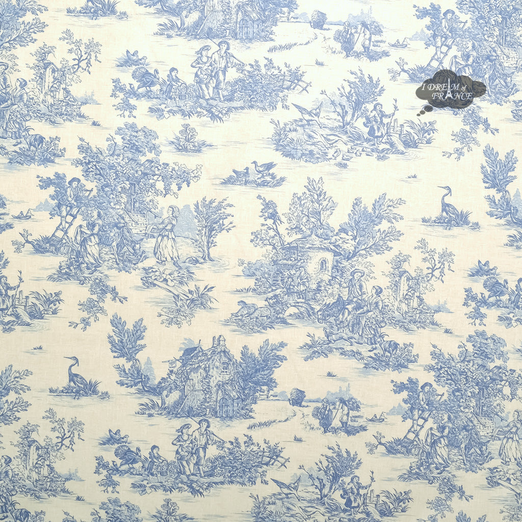 60x138" Rect Pastorale French Toile All-Over Acrylic-Coated Cotton Tablecloth by L'Ensoleillade