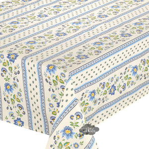 60x120" Rectangular Fayence Blue & Cream Acrylic-Coated Cotton French Tablecloth by Le Cluny