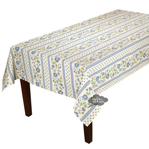 60x132" Rectangular Fayence Blue & Cream Acrylic-Coated Cotton Provence Tablecloth by Le Cluny