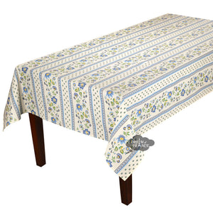 60x84" Rectangular Fayence Blue & Cream Acrylic-Coated Cotton French Tablecloth by Le Cluny