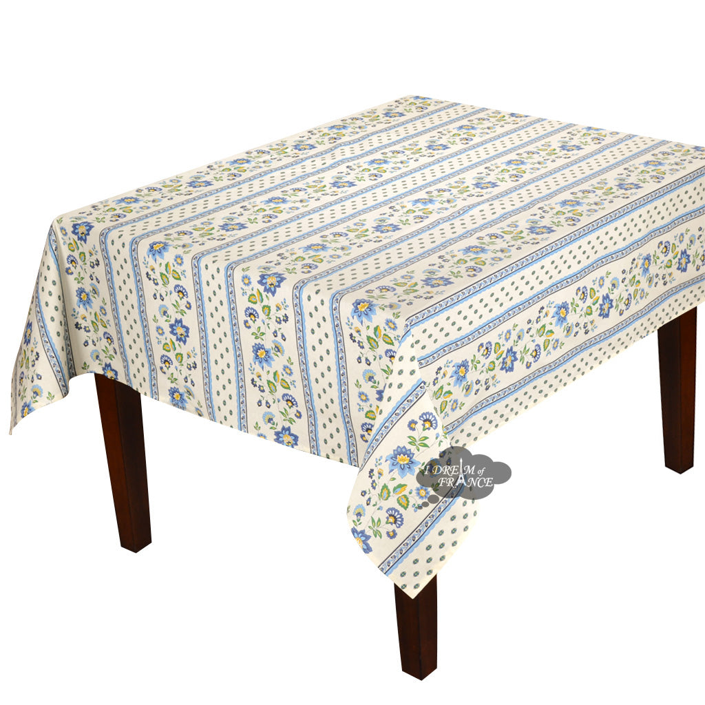 58" Square Fayence Blue & Cream Acrylic-Coated Cotton French Tablecloth by Le Cluny