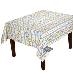 58" Square Fayence Blue & Cream Acrylic-Coated Cotton French Tablecloth by Le Cluny