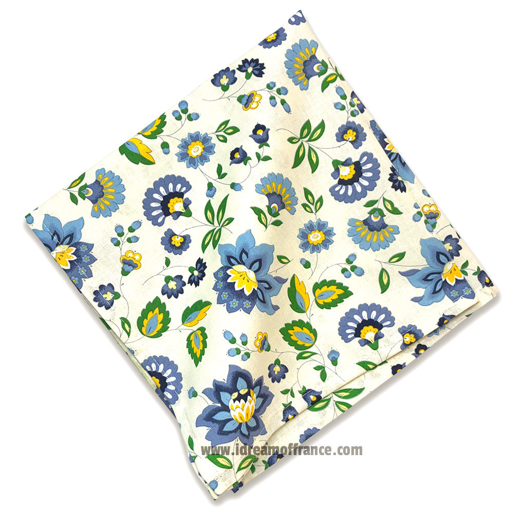 Fayence Blue & Cream French Cotton Allover Napkin by Le Cluny