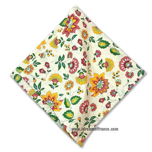 Fayence Red & Cream French Cotton Allover Napkin by Le Cluny