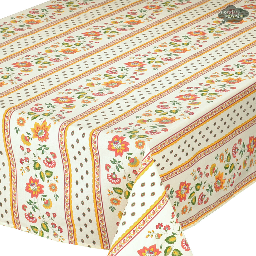 58" Square Fayence Red & Cream Acrylic-Coated Cotton French Tablecloth by Le Cluny