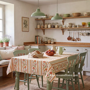 Fayence Red & Cream Rectangular Cotton French coated Tablecloth by Le Cluny