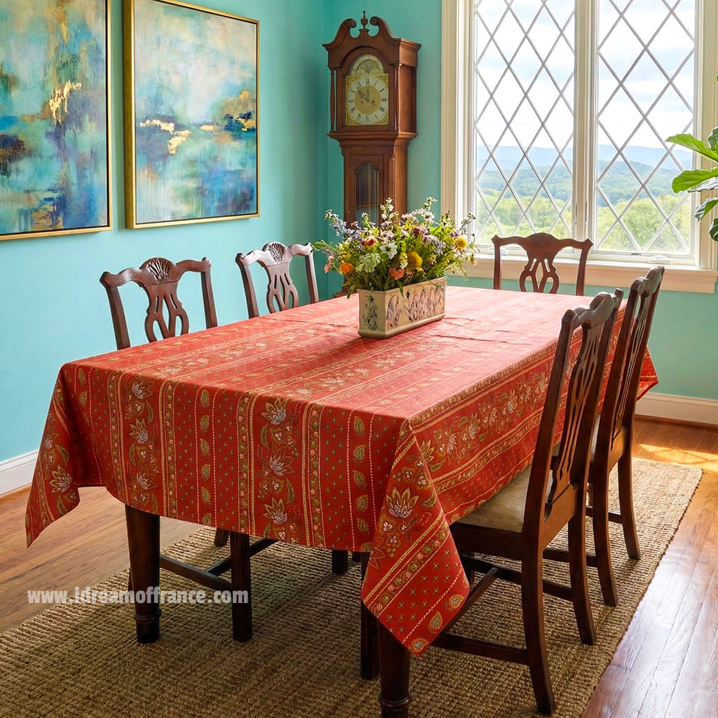 52x72" Rectangular Lisa Red Cotton Coated Provence Tablecloth by Le Cluny
