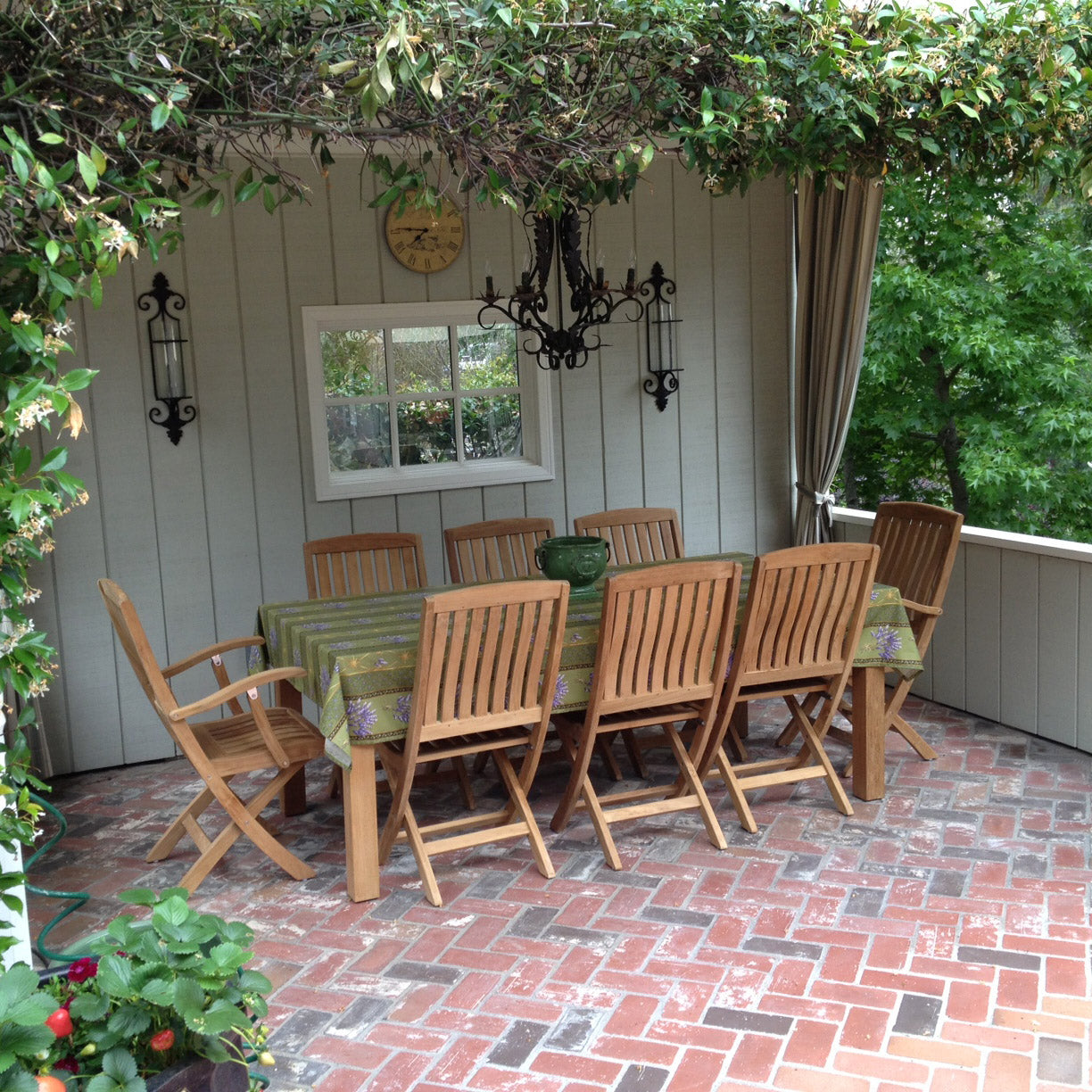 60x96" Rectangular Lavender Green Acrylic-Coated Cotton Provence Tablecloth by Le Cluny
