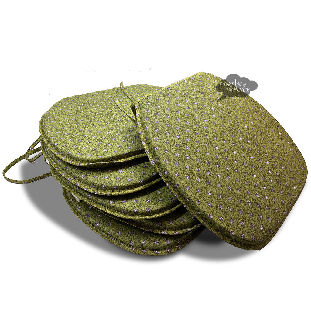 Set of 6 Lavender Green All-Over Acrylic-Coated Cotton French Style Chair Pad by Le Cluny