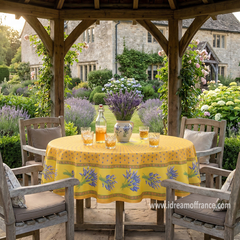 70" Round Lavender Yellow Provence Tablecloths by Le Cluny