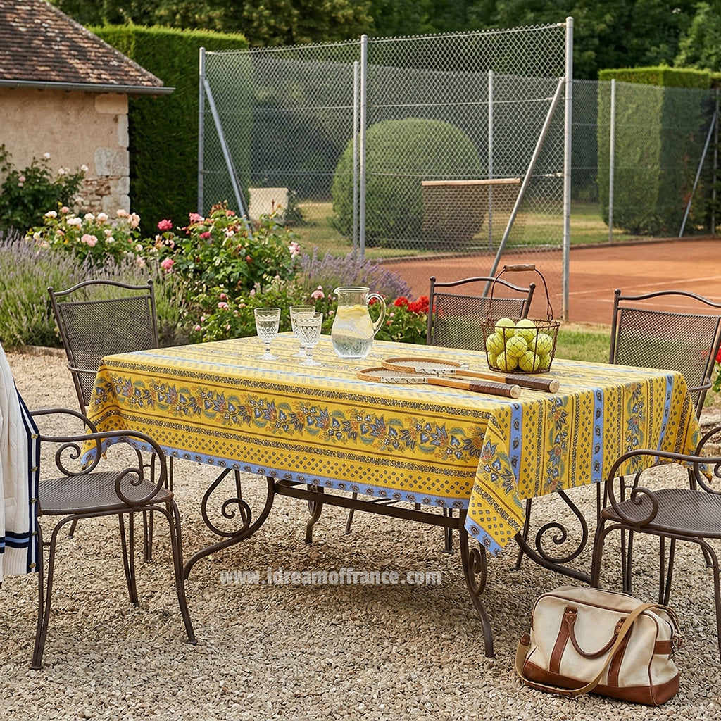 60x96" Rectangular Lisa Yellow Cotton Coated French Country Tablecloth by Le Cluny