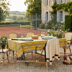Lisa Yellow Rectangular Acrylic-Coated Cotton French Country Tablecloth by Le Cluny