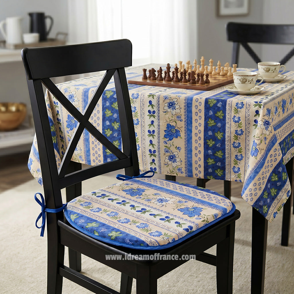 French Provencal tablecloth - Acrylic coated cotton, Spill-proof - 58" square - Monaco beige | Le Cluny
