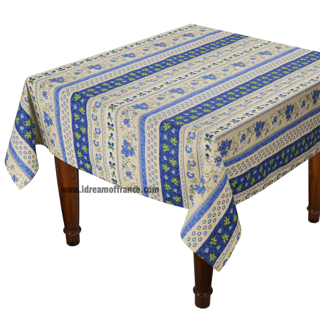 French Provencal tablecloth - Acrylic coated cotton, Spill-proof - 58" square - Monaco beige | Le Cluny