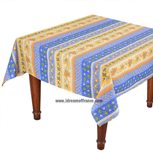 French Provencal tablecloth - Acrylic coated cotton, Spill-proof - 58" Square - Monaco blue & yellow | Le Cluny