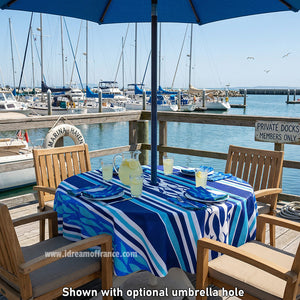 70" Round Fishy Fish Acrylic-Coated Cotton French Tablecloth with optional umbrella hole